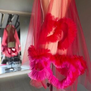 Red and Pink Ruffle Hearts Veil with Blusher